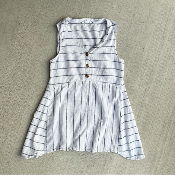 beachlunchlounge Tops - BeachLunch White Asymmetrical V-neck Linen Cotton Tunic Blue Stripes S/P